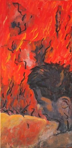 Kerstin Wüstenhöfer-Loges, Malerei, “Paar in Flammen“ , Acryl auf Leinwand,60 cm x 30 cm