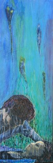 Kerstin Wüstenhöfer-Loges, Malerei, “Blue Moon Water“ , Acryl auf Leinwand,90 cm x 30 cm