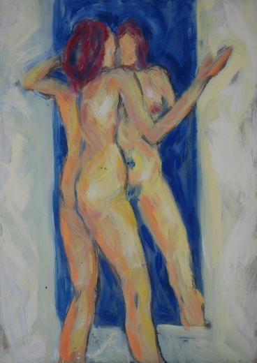 Kerstin Wüstenhöfer-Loges, Malerei, “Akt / Doppelt“ , ,90 cm x 50 cm