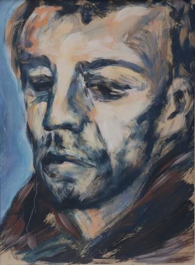 Kerstin Wüstenhöfer-Loges, Malerei, “Portrait JS“ , Tempera auf Pappe,90 cm x 56 cm